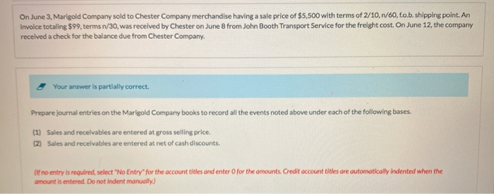 Solved On June 3, Marigold Company sold to Chester Company Solved On June 3, Marigold Company sold to Chester Company