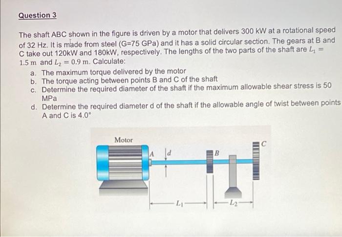 Solved Question 3 The shaft ABC shown in the figure is | Chegg.com