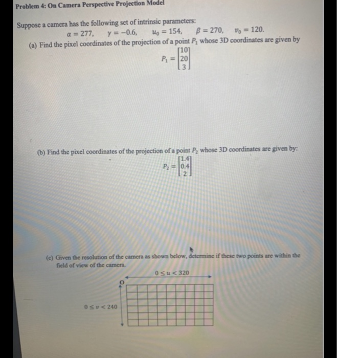Solved Problem 4: On Camera Perspective Projection Model | Chegg.com