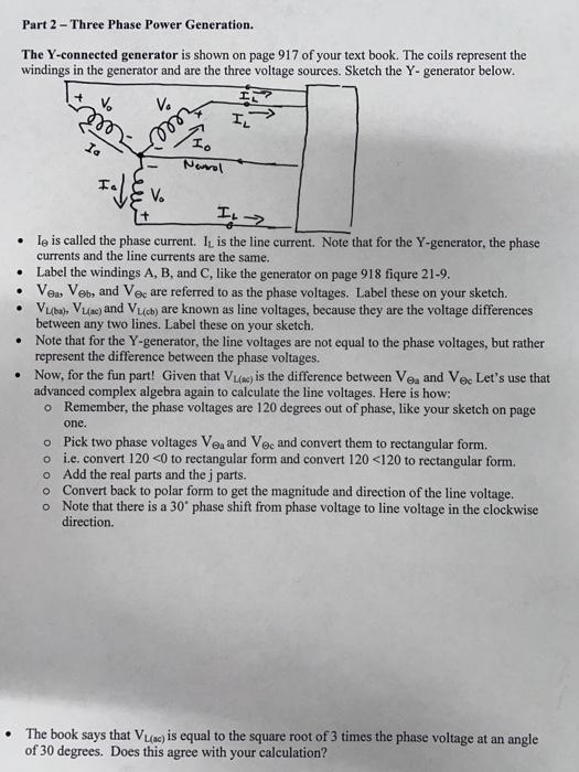 Solved Part 2 - Three Phase Power Generation. The | Chegg.com