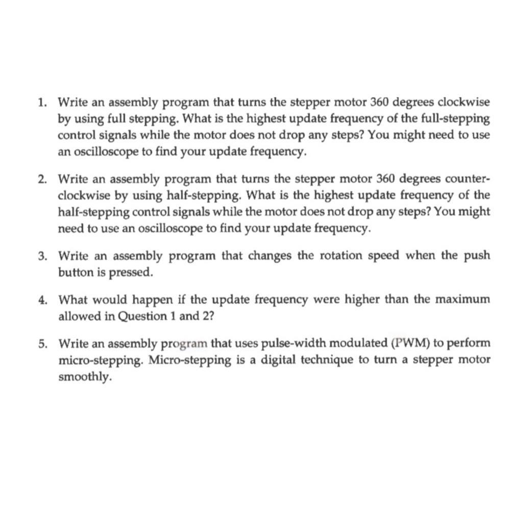 Solved Write an assembly program that turns the stepper | Chegg.com