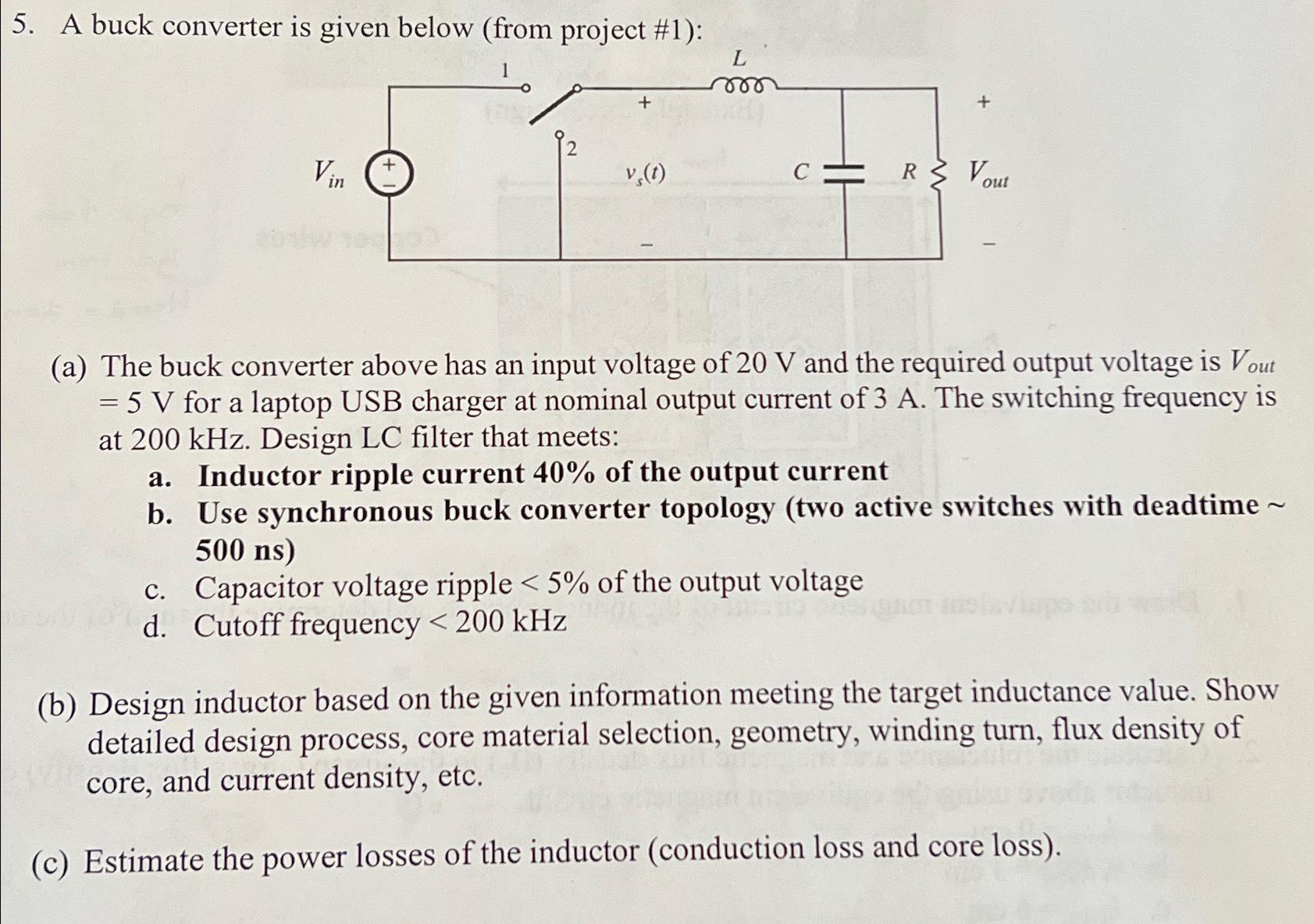 Solved A buck converter is given below (from proiect | Chegg.com