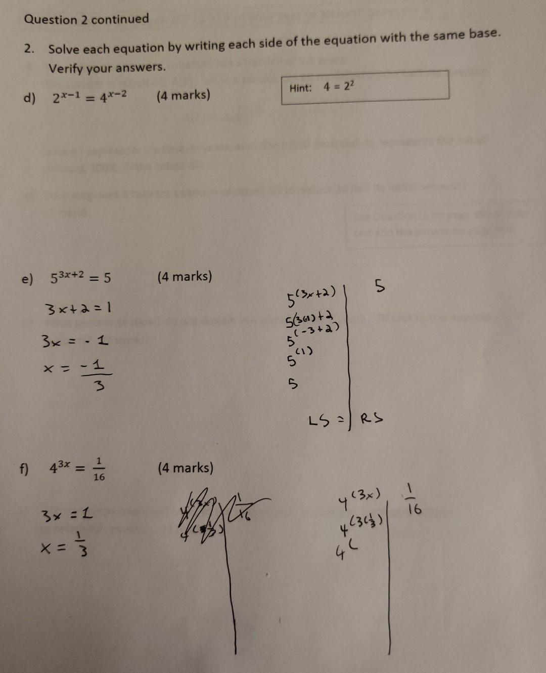 Solved Question 2 continued 2. Solve each equation by | Chegg.com