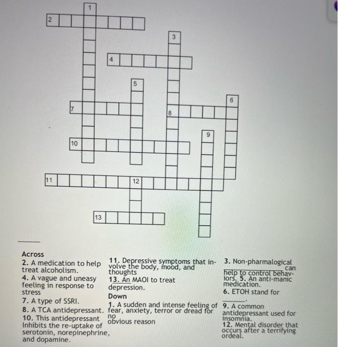 Solved N 3 5 6 8 10 12 13 can Across 2. A medication to help