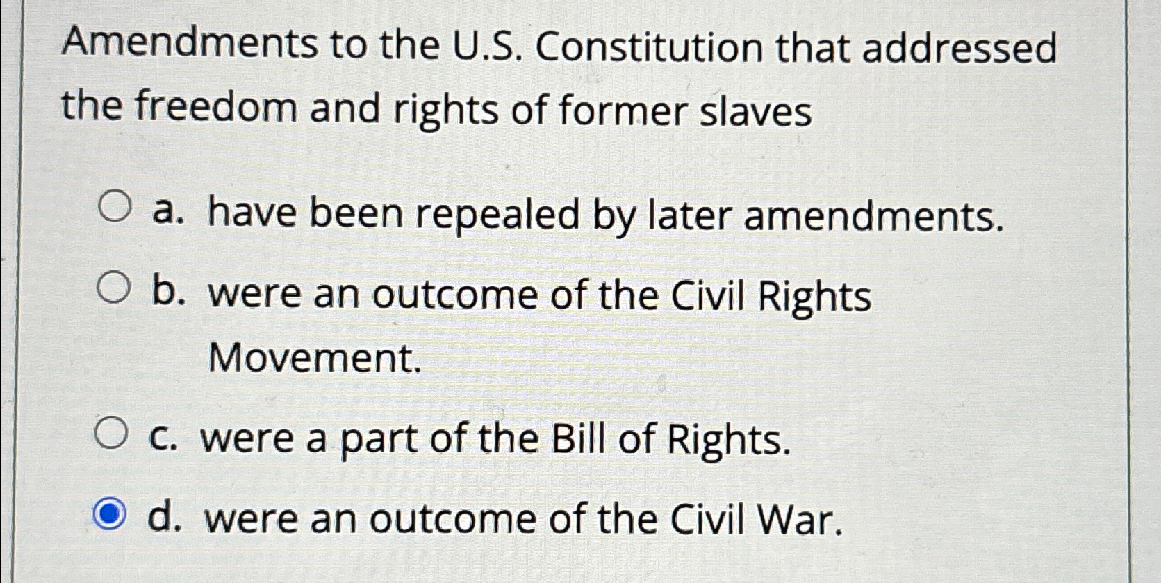 Solved Amendments To The U.S. ﻿Constitution That Addressed | Chegg.com