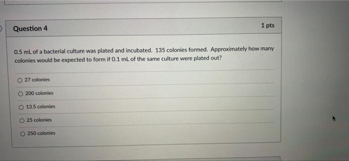 Solved Question 4 1 pts 0.5 mL of a bacterial culture was | Chegg.com