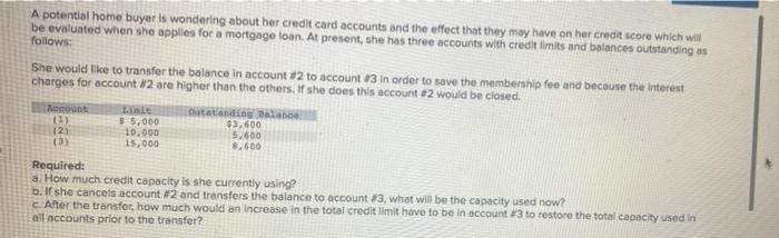 Solved A potential home buyer is wondering about her credit | Chegg.com