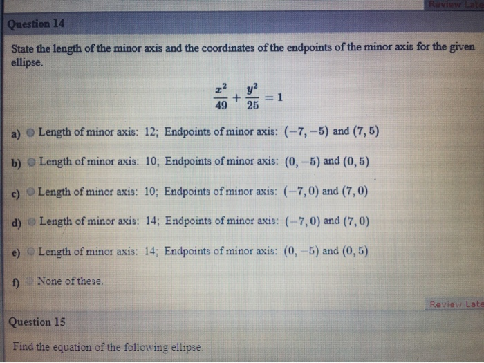 Solved Question 14 State the length of the minor axis and