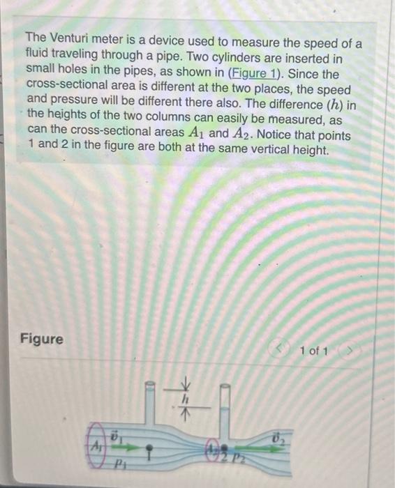 Solved The Venturi meter is a device used to measure the | Chegg.com