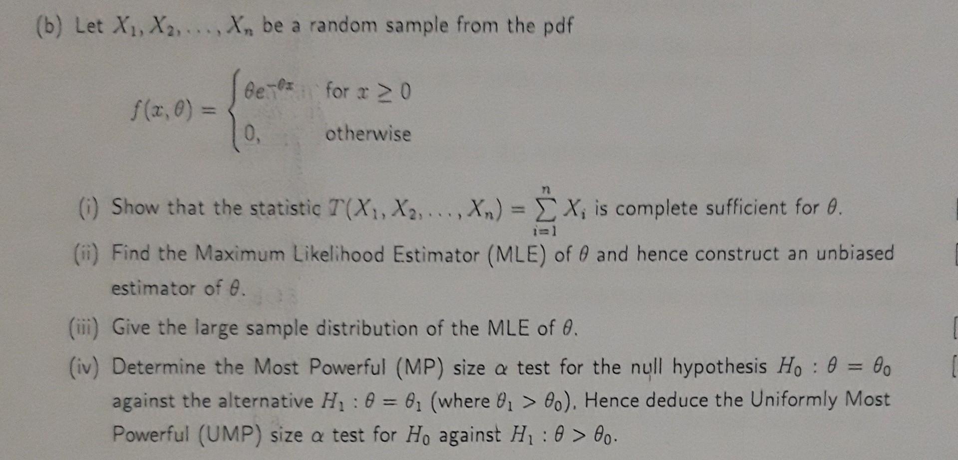 Solved question iv) the most powerfull size alpha test for | Chegg.com