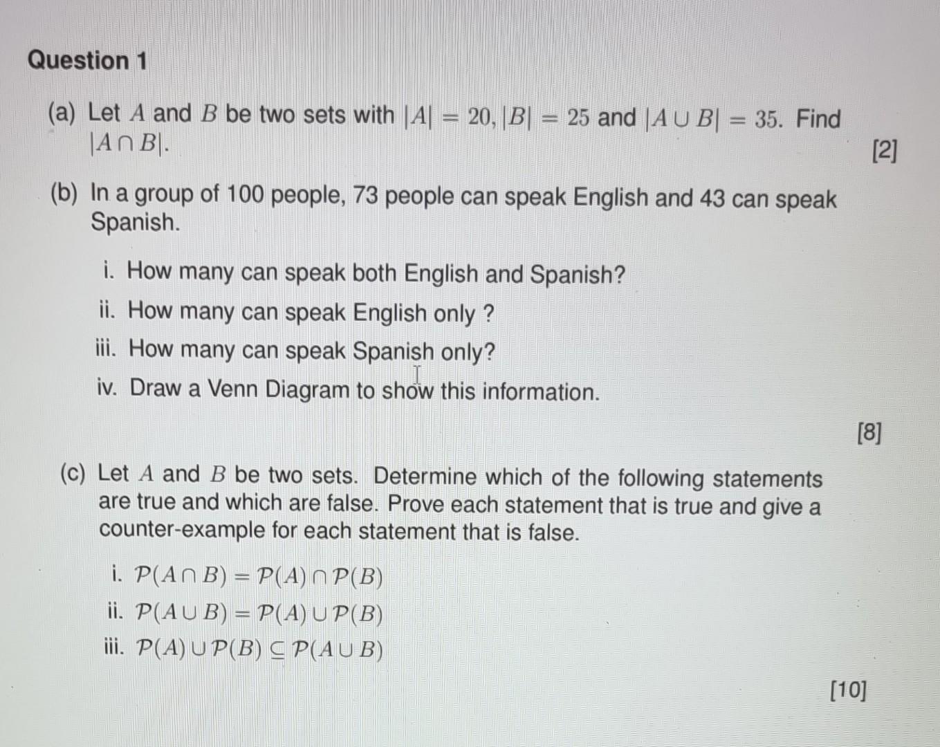 Solved (a) Let A And B Be Two Sets With ∣A∣=20,∣B∣=25 And | Chegg.com