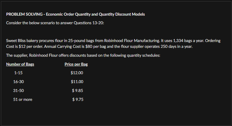 PROBLEM SOLVING - ﻿Economic Order Quantity and | Chegg.com