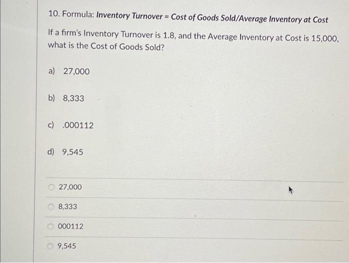 inventory turnover formula cost of goods sold