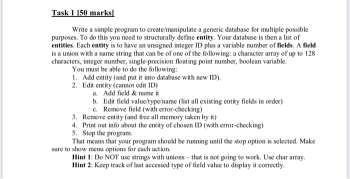 Solved Task 1 [50 marks Write a simple program to | Chegg.com