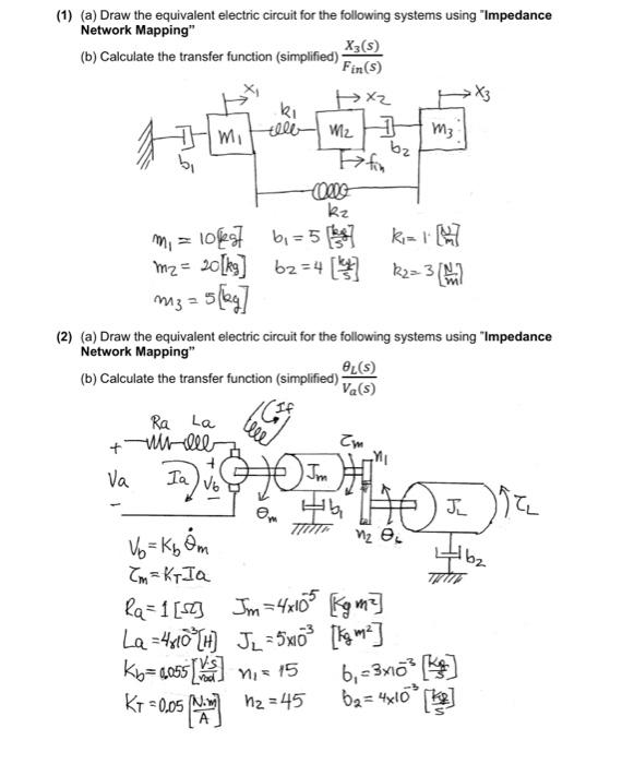Solved (1) (a) Draw the equivalent electric circuit for the | Chegg.com
