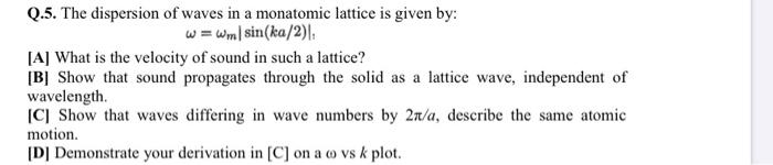 Solved Q.5. The dispersion of waves in a monatomic lattice | Chegg.com