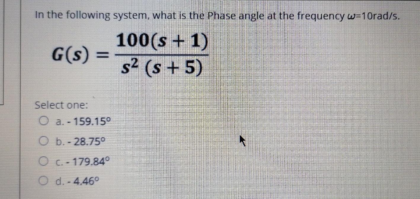 Solved In the following system, what is the Phase angle at | Chegg.com