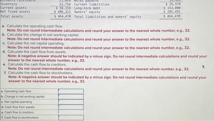 Solved a. Calculate the operating cash flow. Note: Do not | Chegg.com