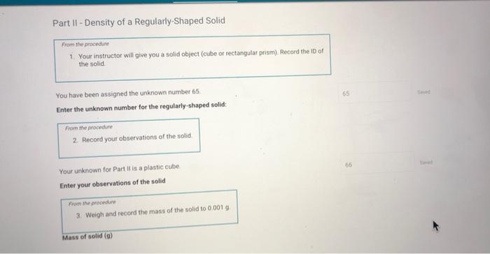 Solved Part II - Density of a Regularly-Shaped Solid From | Chegg.com
