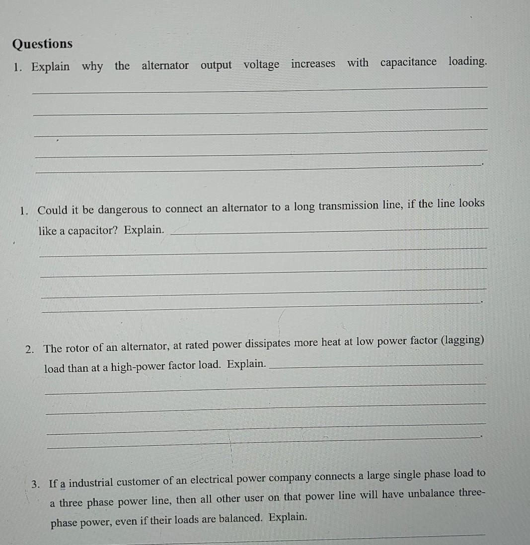Solved Questions 1. Explain why the alternator output