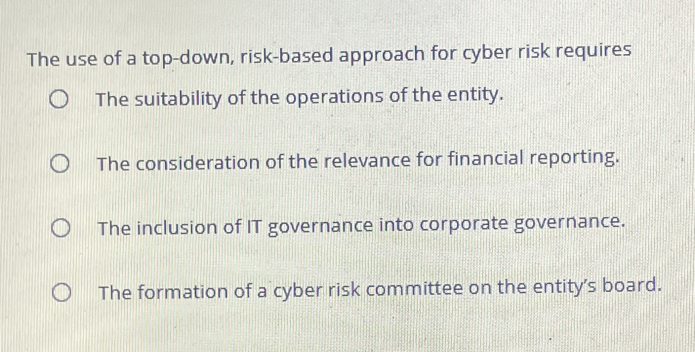 Solved The use of a top-down, risk-based approach for cyber | Chegg.com