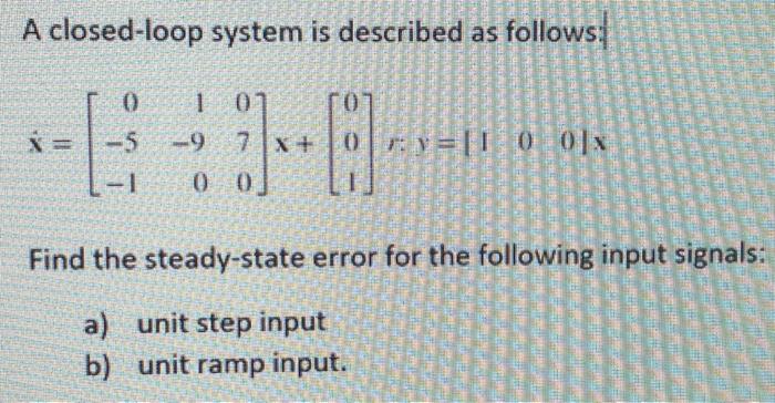 Solved A closed-loop system is described as follows: | Chegg.com
