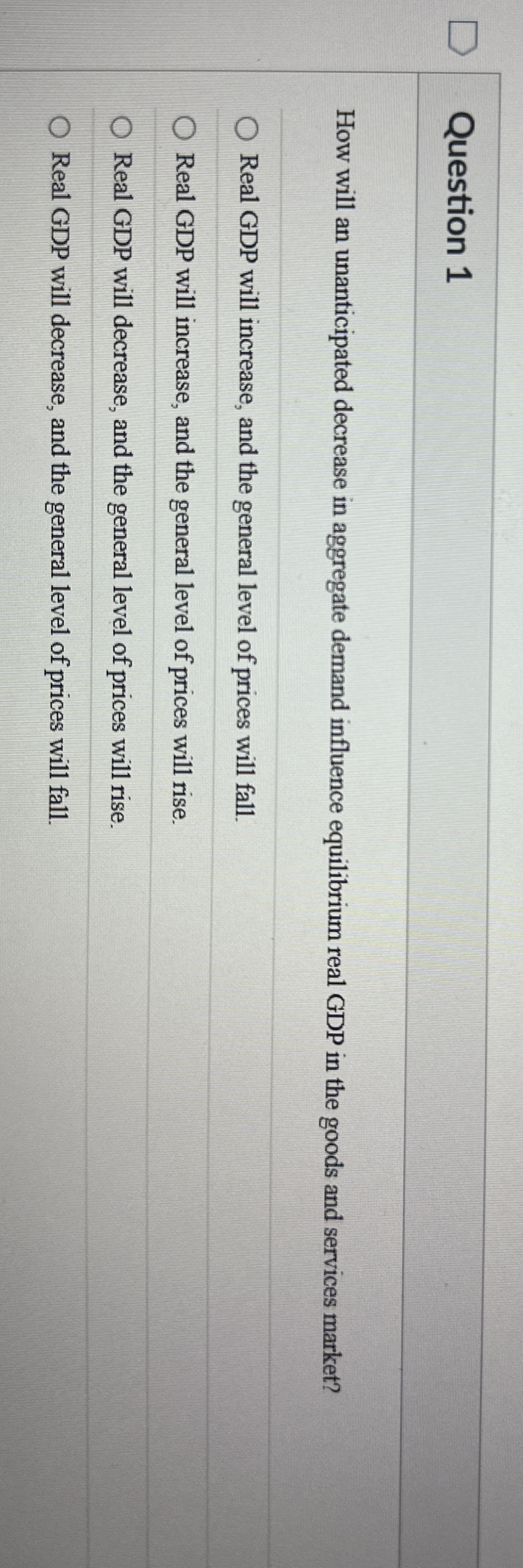 Solved Question 1How will an unanticipated decrease in | Chegg.com