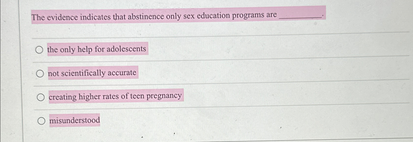 Solved The evidence indicates that abstinence only sex | Chegg.com