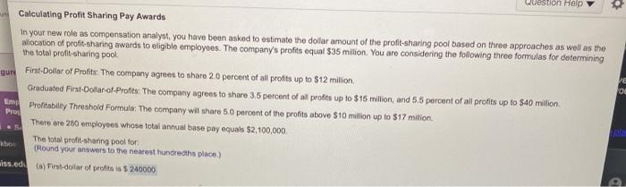 Solved Calculating Profit Sharing Pay Awards In Your New | Chegg.com