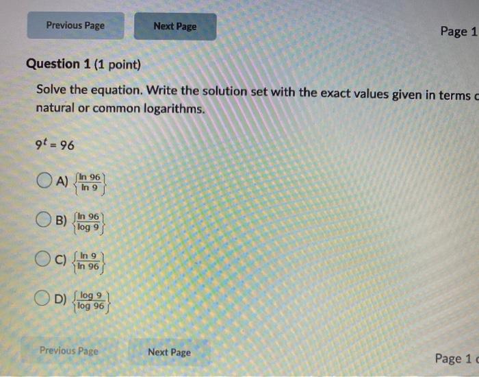Solved Previous Page Next Page Page 1 Question 1 (1 point) | Chegg.com