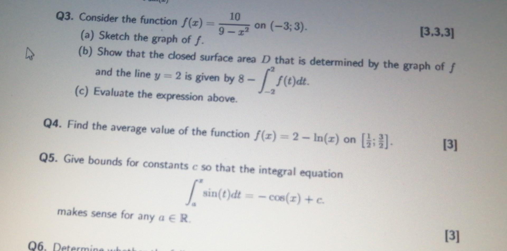 Solved Q3. Consider the function f(x)=9−x210 on (−3;3). | Chegg.com