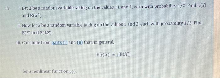 Solved 1. i. Let X be a random variable taking on the values | Chegg.com