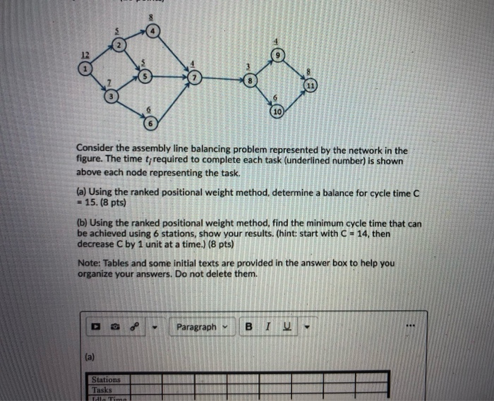 Solved Consider the assembly line balancing problem | Chegg.com