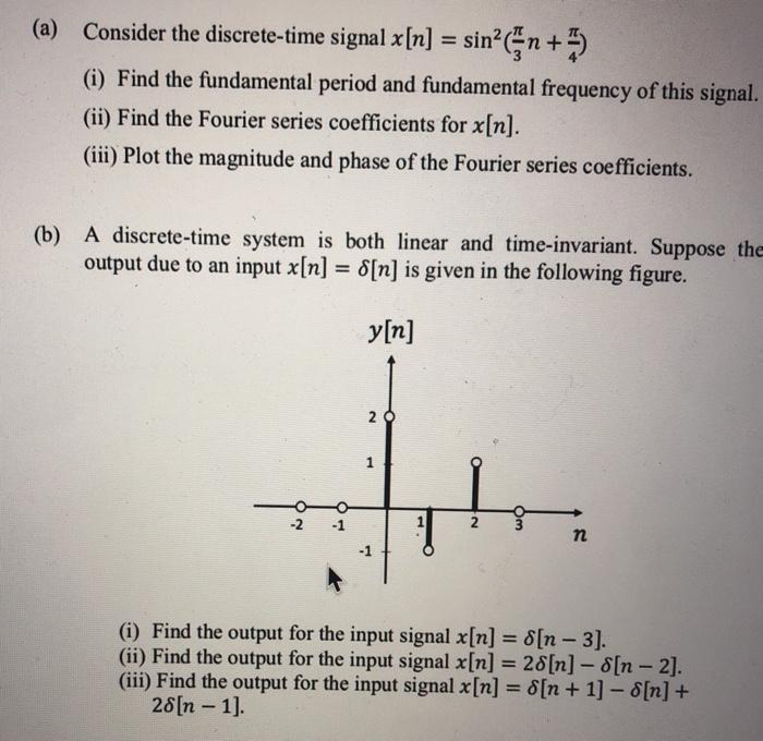 Solved (a) Consider The Discrete-time Signal X[n] = Sin?En + | Chegg.com