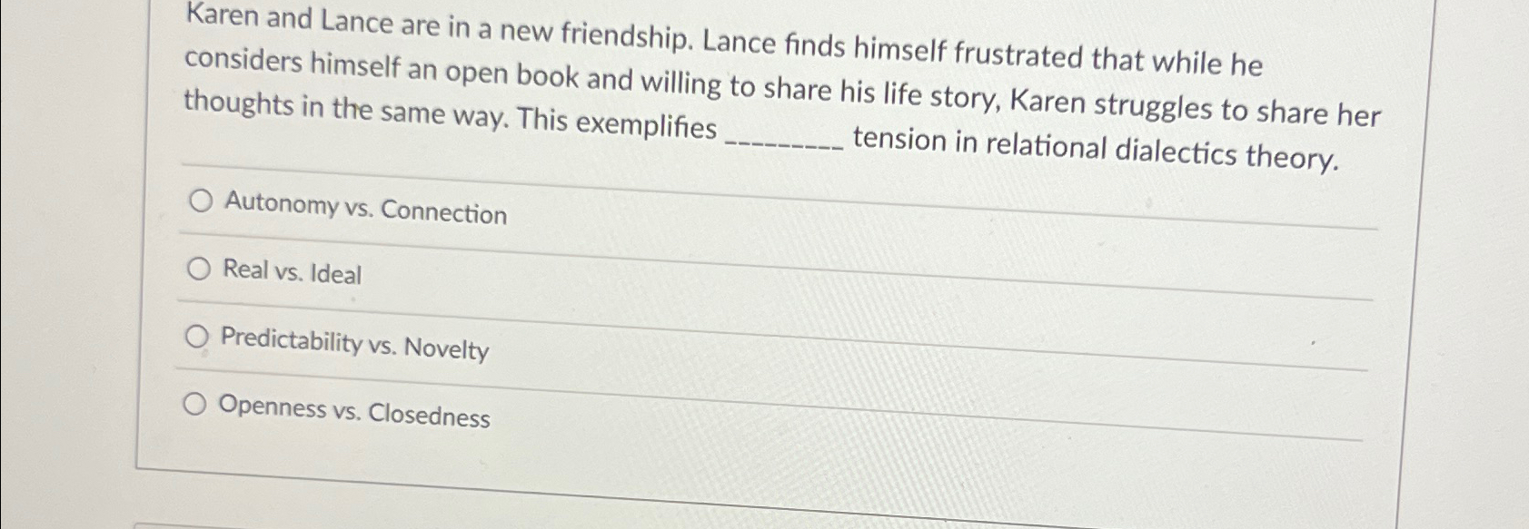 Solved Karen and Lance are in a new friendship. Lance finds