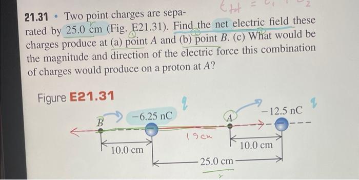 Solved 21.31 - Two point charges are separated by 25.0 cm | Chegg.com