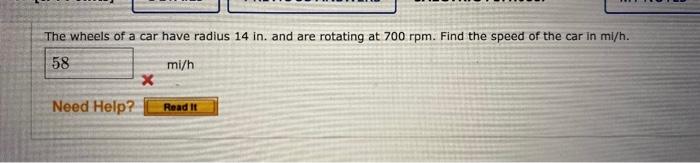 Solved The wheels of a car have radius 14in. and are | Chegg.com
