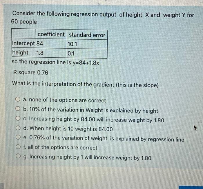 Solved Consider the following regression output of height X