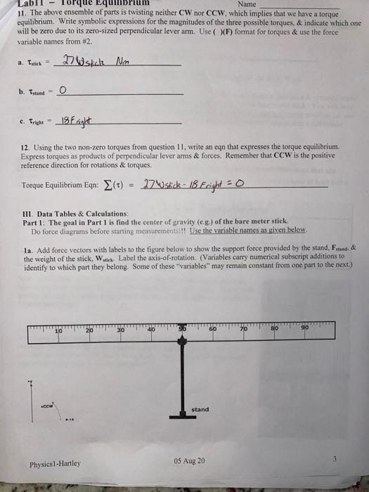 need help answer the first part of the physics lab. | Chegg.com