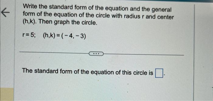 Solved Write the standard form of the equation and the | Chegg.com