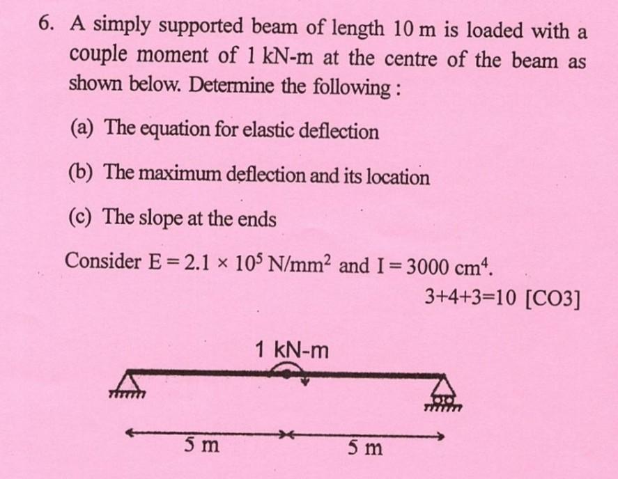 Solved 6. A simply supported beam of length 10 m is loaded | Chegg.com