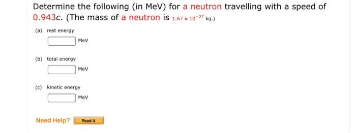 mass of neutron in mev