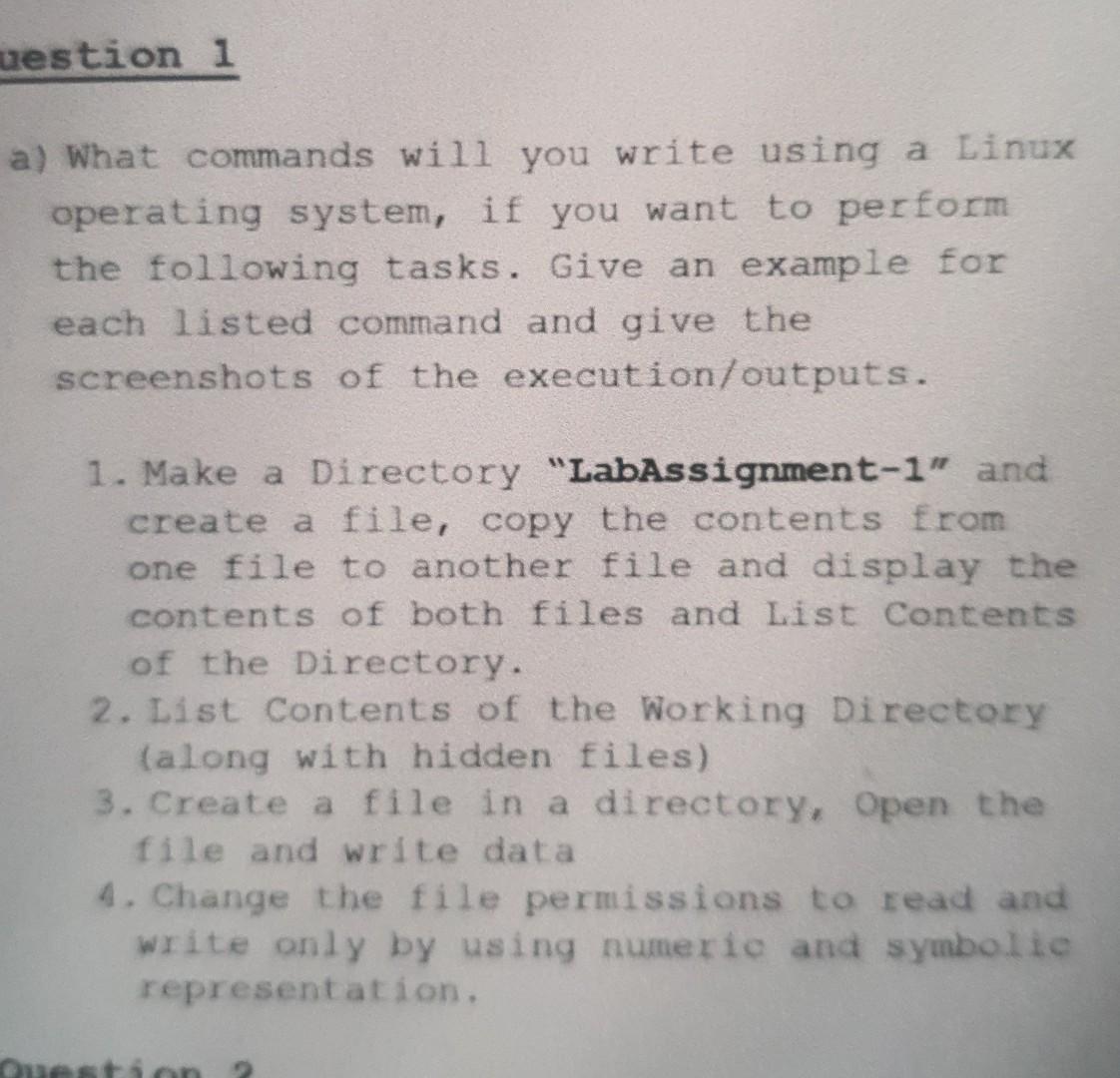 Solved uestion 1 a) What commands will you write using a | Chegg.com