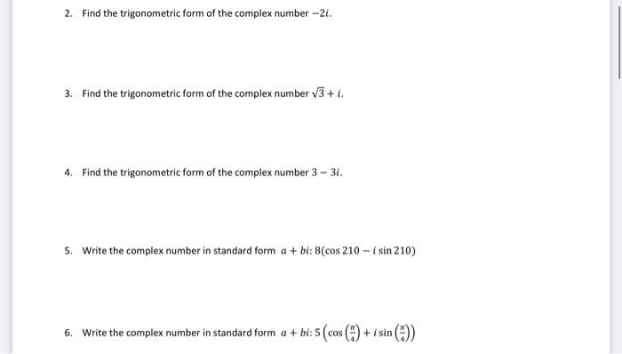 6.5 trigonometric form of a complex number