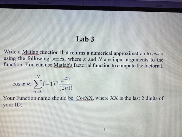 Solved Paramaph Lab 3 Write a Matlab function that returns a | Chegg.com
