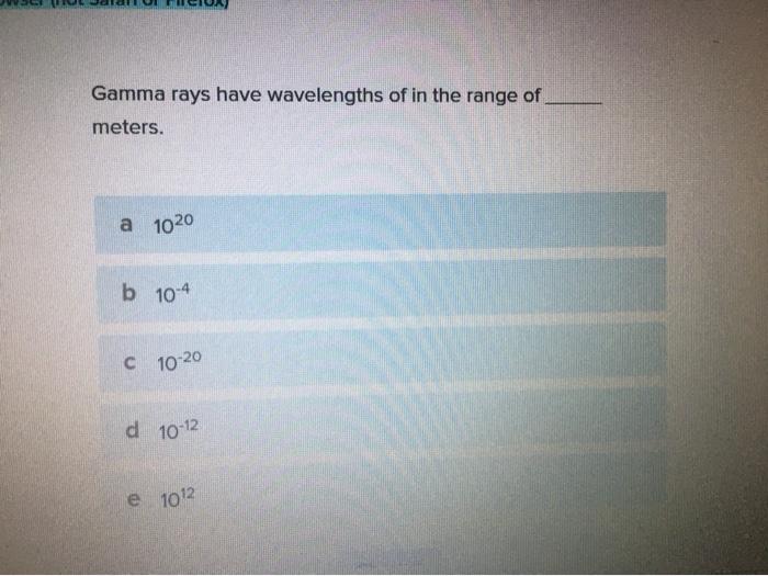 Solved Gamma rays have wavelengths of in the range of | Chegg.com