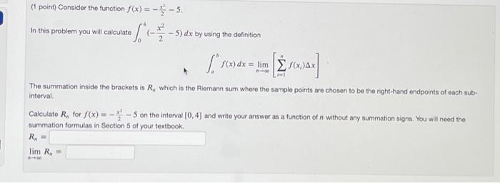 Solved (1 point) Consider the function f(x) = -- 5. x² 2 In | Chegg.com