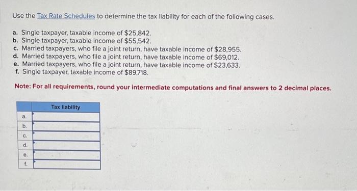 Solved Use the Tax Rate Schedules to determine the tax | Chegg.com