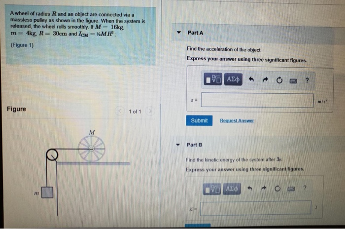 Solved A wheel of radius R and an object are connected via a | Chegg.com
