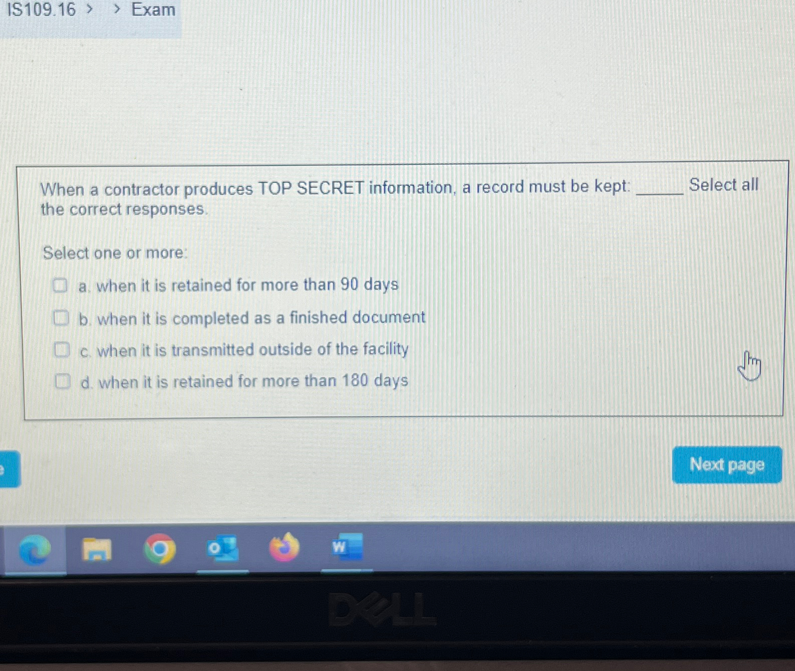 Solved IS109.16ExamWhen a contractor produces TOP SECRET | Chegg.com